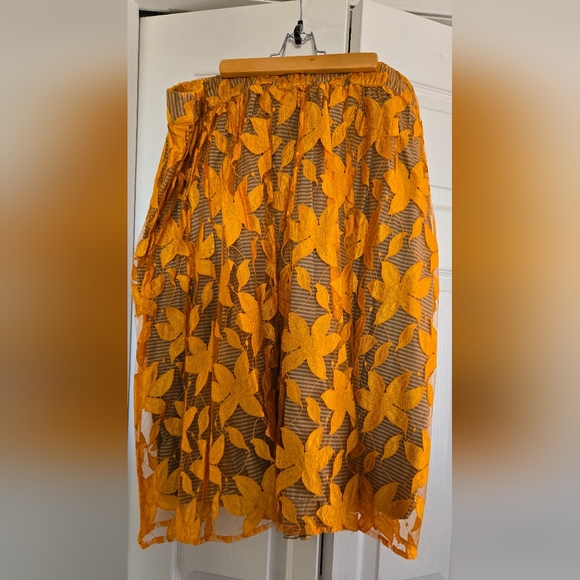 Lane Bryant Women's Plus Orange Pink Midi A-Line Skirt 18/20 - Picture 1 of 4